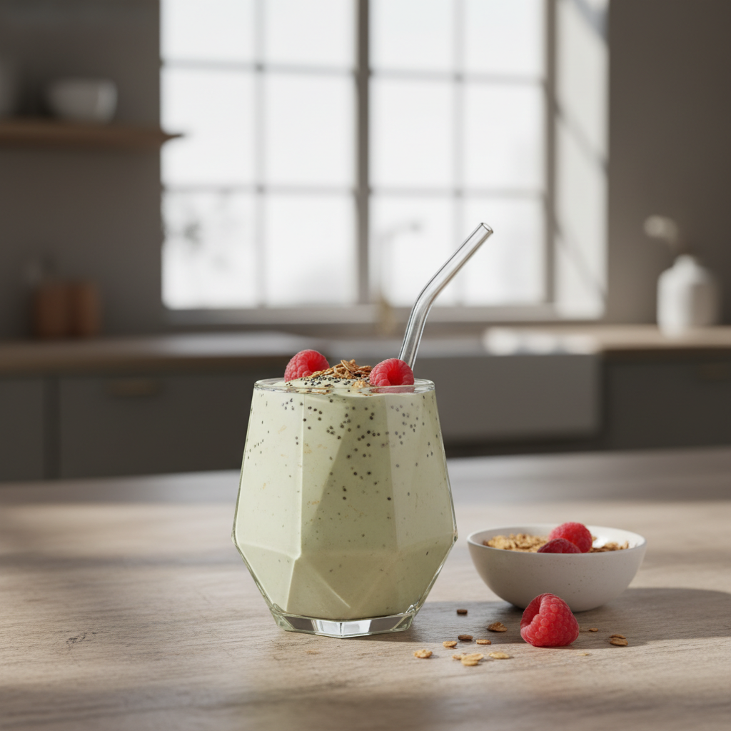 Baltyminis kokteilis su aviomis stilingame puodelyje